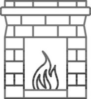 Fire place icon in black line art. vector