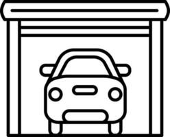 Car in garage icon in black line art. vector