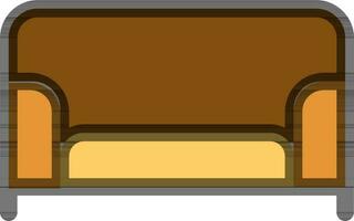 Brown and Yellow Sofa Icon in Flat Style. vector