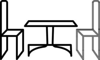 Table and chairs icon in black line art. vector