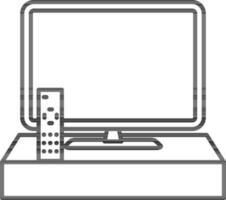 Black Line Art Illustration of Desktop with Remote on Desk Icon. vector