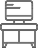 Monitor on Drawer Desk Icon in Line Art. vector