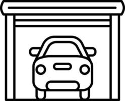 Car in garage icon in black line art. vector