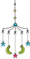 Moon and stars hanging on a string. vector