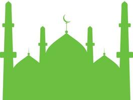 Green mosque with minaret on white background. vector