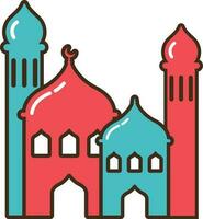 mezquita con alminar hecho por rojo y azul color. vector