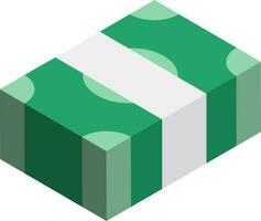 3D Illustration of Banknote Money Stack Icon in Green and White Color. vector