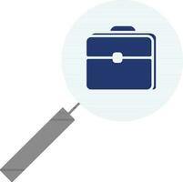 Blue briefcase in magnifying. vector