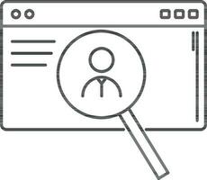 Character of man job searching in browser. vector