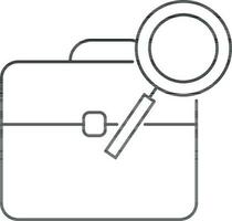 Black line art briefcase with magnifying. vector