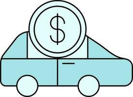 Illustration of Car Money Turquoise Icon in Flat Style. vector