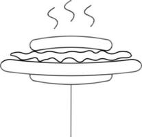 Hot Dog with Fork Icon in Thin Line Art. vector