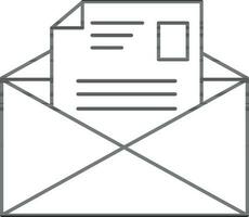 Line art blank document in envelope. vector