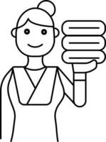 Maid Holding Stack Clothes Icon in Thin Line Art. vector