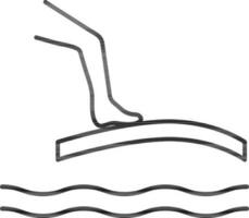 Swimmer Leg on Diving Board Icon in Black Line Art. vector