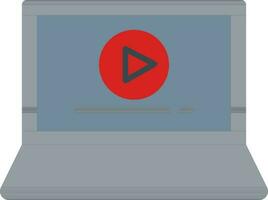 Gray And Red Color Play Button In Laptop Icon. vector