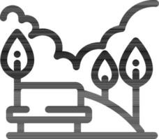 Bench on park with cloud icon in line art. vector