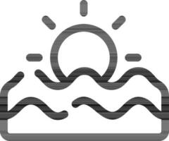 Sun with river icon in black line art. vector