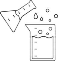 Chemical Beaker With Flask Icon In Black Outline. vector