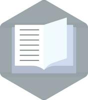 White Open Book Icon On Blue Hexagonal Shape. vector