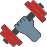 Hand Holding Dumbbell Icon In Gray And Red Color. vector