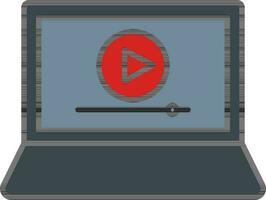 Gray And Red Color Play Button In Laptop Icon. vector