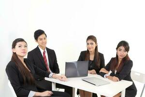 South east Asian young Chinese Indian man woman wearing formal business office ware on white background pose expression photo