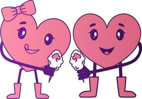 Lovely Heart Couple Enjoying Ice Creams Icon In Pink And Purple Color. vector