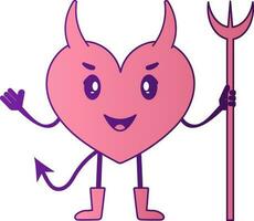 rosado y púrpura corazón forma diablo personaje icono o símbolo. vector