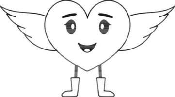 ilustración de ángel corazón personaje icono en negro y blanco color. vector