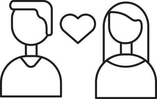 Loving Couple Character Icon In Black Outline. vector