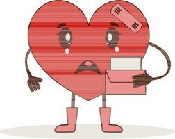 Crying Heart Character With Letter Icon In Red And Brown Color. vector