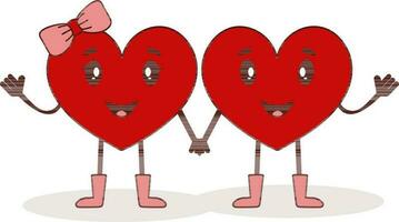 Cartoon Heart Couple Holding Hand Vector In Red And Brown Color.