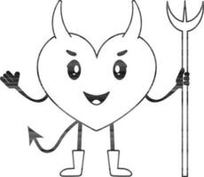 Black And White Heart Shape Devil Character Icon Or Symbol. vector