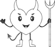 negro y blanco corazón forma diablo personaje icono o símbolo. vector