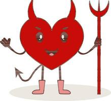 Red And Brown Heart Shape Devil Character Icon Or Symbol. vector