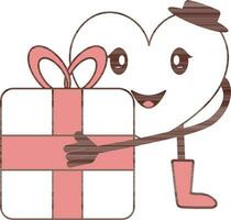 Cartoon Male Heart Holding Gift Box Icon In Stroke Style. vector