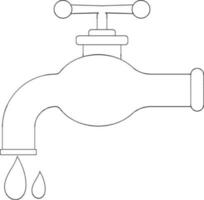 Water tab with falling drop in black line art illustration. vector