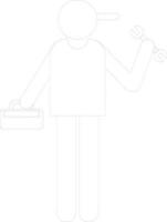 Character of faceless man holding bag and wrench. vector