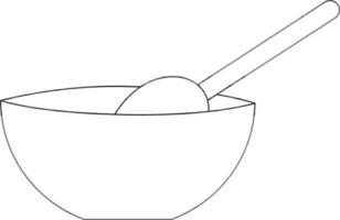 Black line art illustration of spoon in bowl. vector