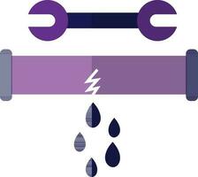 Purple broken pipe with wrench in flat style. vector