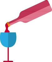 Serving wine in a blue glass with a bottle in red color. vector