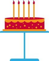 Decorated cake with burning candles. vector