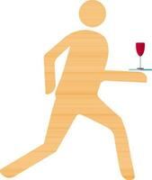 Faceless waiter serving drink on a tray in red color. vector