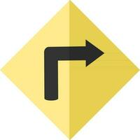 Turn right road sign in black and yellow color. vector