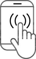 Hand Touch Smartphone Screen Icon in Line Art. vector