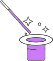 Magic Hat With Wand Icon In Purple And White Color. vector