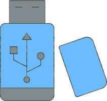 USB Flash Drive Icon In Blue And Grey Color. vector