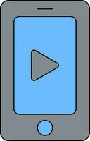 Blue And Gray Color Video Play In Smartphone Icon. vector