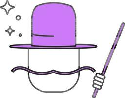 Magician Face With Stick Icon In Purple And White Color. vector